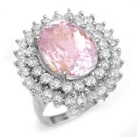 12.08 ctw Kunzite & Diamond Ring 18k White Gold