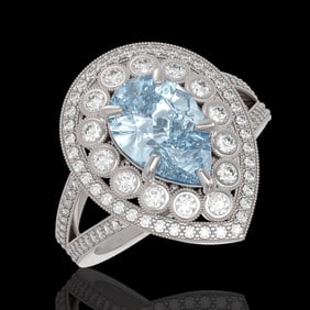 3.82 ctw Certified Aquamarine & Diamond Victorian Ring 14K White Gold