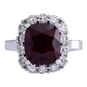 Hessonite Garnet Diamond Ring 14K White Gold