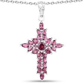 3.35 CT Genuine Rhodolite 14K White