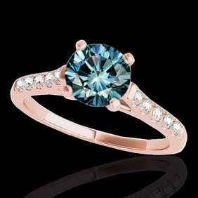 1.45 ctw SI Certified Fancy Blue Diamond Solitaire Ring 10k Rose Gold