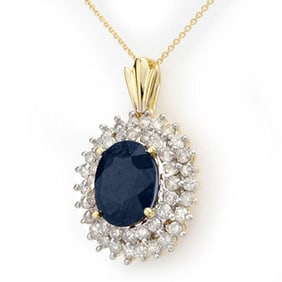 11.20 ctw Blue Sapphire & Diamond Pendant 14k Yellow Gold