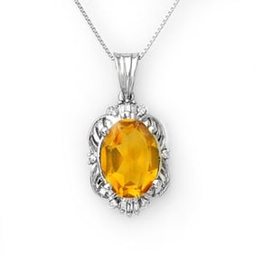 5.80 ctw Citrine & Diamond Necklace 18k White Gold
