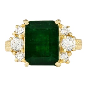 5.15 CTW Emerald 18K Yellow Gold Diamond Ring