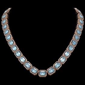 80.98 ctw Aquamarine & Diamond Micro Pave Halo Necklace 10k Rose Gold