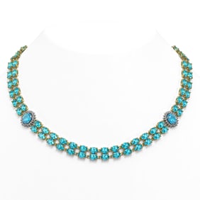 64.99 ctw Swiss Topaz & Diamond Necklace 14K Yellow Gold