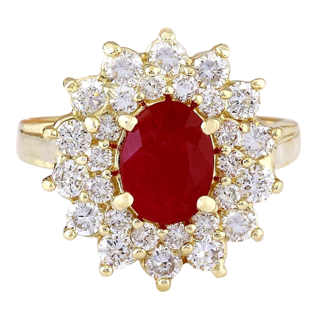 Natural Ruby Diamond Ring In 14: Natural Ruby Diamond Ring In 14 Karat Solid Yellow Gold 3.02 Carat Natural Ruby 14K Solid Yellow Gold Diamond Ring Item Type: Ring Item Style: Engagement Material: 14K Yellow Gold Mainstone: Ruby