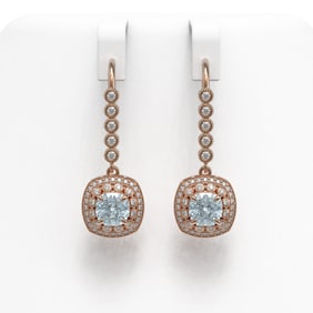 4.5 ctw Aquamarine & Diamond Victorian Earrings 14K Rose Gold