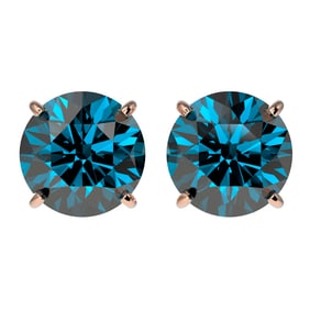 3.15 ctw Certified Intense Blue Diamond Stud Earrings 10k Rose Gold