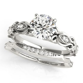 0.96 ctw Certified VS/SI Diamond 2pc Wedding Set Antique 14k White Gold