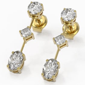 1.85 ctw Oval Cut Diamond Designer Earrings 18K Yellow Gold