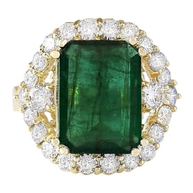 Emerald Diamond Ring 14K Yellow Gold