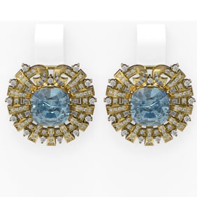 10.15 ctw Aquamarine & Diamond Earrings 18K Yellow Gold