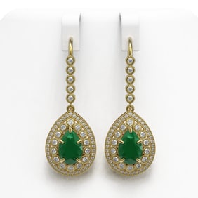 10.15 ctw Certified Emerald & Diamond Victorian Earrings 14K Yellow Gold