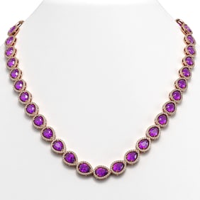 35.13 ctw Amethyst & Diamond Micro Pave Halo Necklace 10k Rose Gold