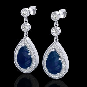 6 ctw Sapphire & Micro Pave VS/SI Diamond Earrings 18k White Gold