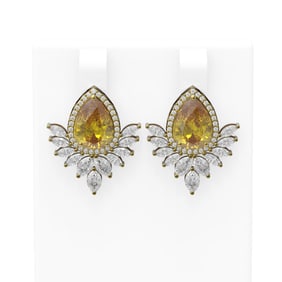 9.54 ctw Canary Citrine & Diamond Earrings 18K Yellow Gold
