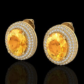 8 ctw Citrine & Micro Pave VS/SI Diamond Earrings 18k Yellow Gold