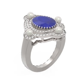 4.78 ctw Sapphire & Diamond Ring 18K White Gold