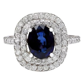 Sapphire Diamond Ring 14K White Gold