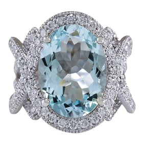 Stunning Natural Aquamarine Diamond Ring In