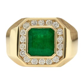 Emerald Diamond Ring 14K Yellow Gold