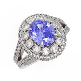 4.76 ctw Certified Tanzanite & Diamond Victorian Ring 14K White Gold