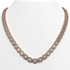 38.05 ctw Emerald Cut Diamond Micro Pave Necklace 18K Rose Gold