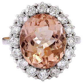 Natural Morganite Diamond Ring In 14