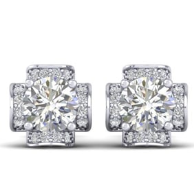 1.85 ctw VS/SI Diamond Art Deco Stud Earrings 14k White Gold