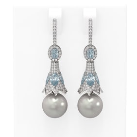6.18 ctw Aquamarine & Diamond Earrings 18K White Gold