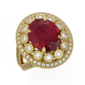 8.76 ctw Certified Ruby & Diamond Victorian Ring 14K Yellow Gold