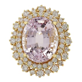 Delicate Natural Kunzite Diamond Ring In