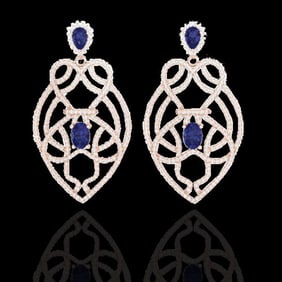 7 ctw Tanzanite & Micro VS/SI Diamond Heart Earrings 14k Rose Gold