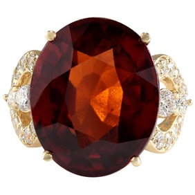 19.58 CTW Hessonite Garnet 18K Yellow Gold Diamond Ring