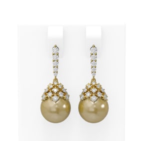 2 ctw Diamond & Pearl Earrings 18K Yellow Gold