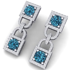 4 ctw Certified SI/I Intense Blue Diamond Earrings 18K White Gold