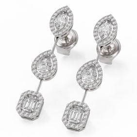 2.37 ctw Mix Cut Diamonds Designer Earrings 18K White Gold