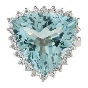 13.62 CTW Aquamarine 18K White Gold Diamond Ring