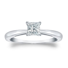 Natural 0.50 CTW Diamond Solitaire Ring 14K White Gold