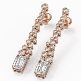 2.5 ctw Emerald Cut Diamond Designer Earrings 18K Rose Gold