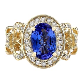 3.93 CTW Tanzanite 18K Yellow Gold Diamond Ring