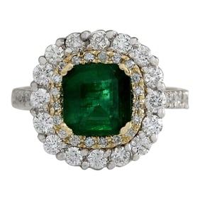 2.88 CTW Emerald 18K Two-Tone Gold Diamond Ring