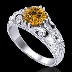 1 ctw Intense Fancy Yellow Diamond Art Deco Ring 18k White Gold