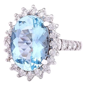 Aquamarine Diamond Ring 14K White Gold