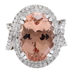 14.10 CTW Morganite 18K White Gold Diamond Ring