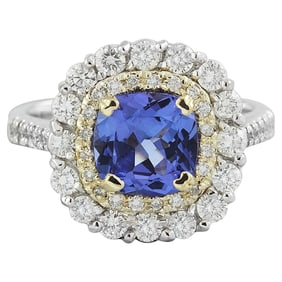 Exquisite Natural Tanzanite Diamond Ring in