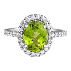 Peridot Diamond Ring 14K White Gold