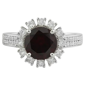 Garnet Diamond Ring 14K White Gold