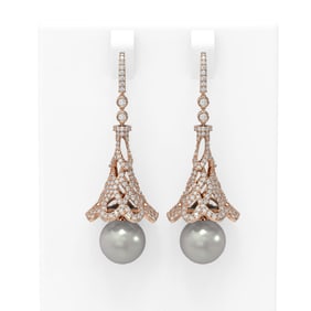 4.33 ctw Diamond & Pearl Earrings 18K Rose Gold